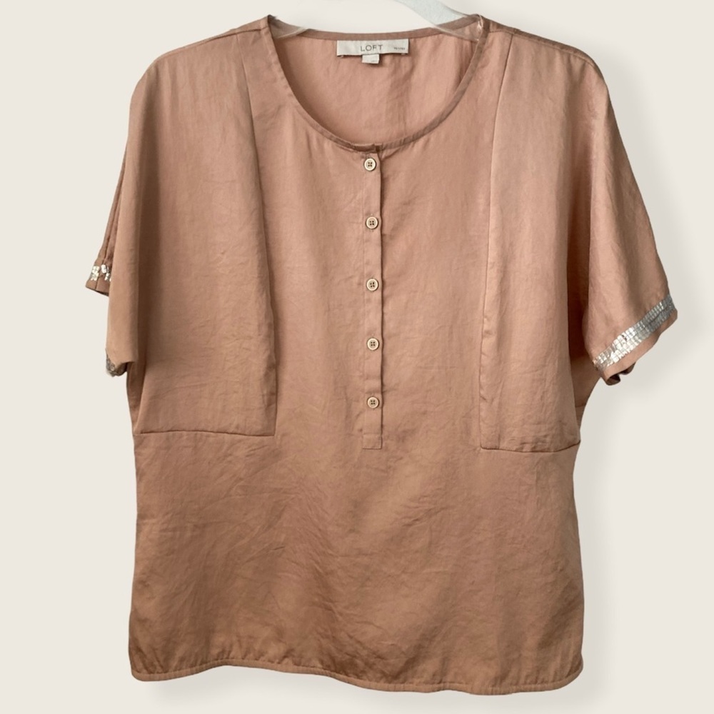LOFT  Short Sleeves Top Medium Petite Summer Lightweight Top